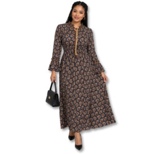 Paisley Maxi Dress with Ruffle Neck – Size M