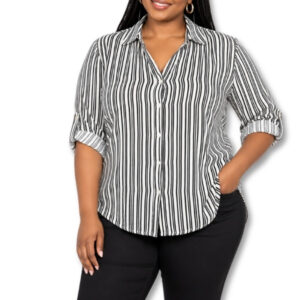 Black & White Striped Button-Up Shirt – Size 44/20