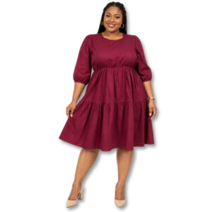 Burgundy Tiered Dress with ¾ Sleeves - Size XL