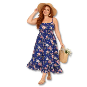 Blue Floral Midi Dress - Size L