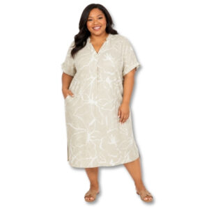 Beige Floral Print Shirt Dress – Size XXL