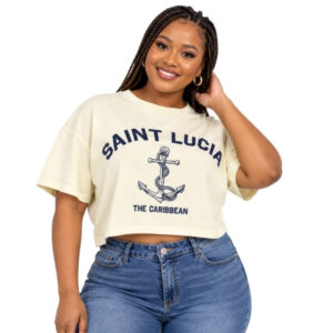 H&M Divided Cream Saint Lucia Graphic Cropped T-Shirt – Size L