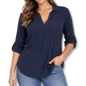 Tommy Hilfiger Navy Blue Long Sleeve Collared Blouse – Size M