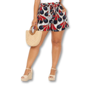 Navy, Red & White Printed Shorts with Tie Waist – Size 10/34