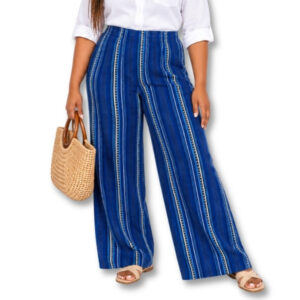Blue Striped Wide-Leg Pants – Size 40