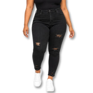 Black High-Rise Ripped Jeans – Size 38