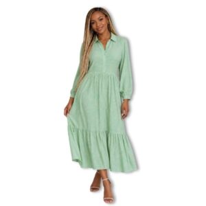 Mint Green Leaf Print Midi Dress – Size S