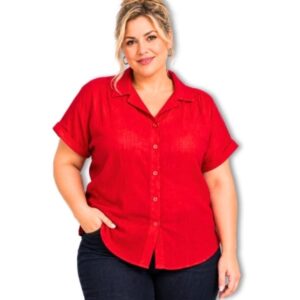 Woolworths Red Short Sleeve Button-Up Shirt – Size 18