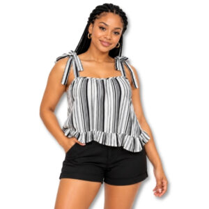 Ultra Flirt Black & White Striped Off-Shoulder Ruffle Top – Size XS