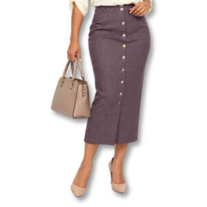 Mauve Purple Button-Front Pencil Midi Skirt - Size 32