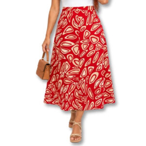 Milady’s Red & Cream Abstract Print Midi Skirt – Size 32