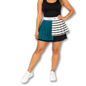 Teal & Black Pleated Skirt with Striped Panels - Size M