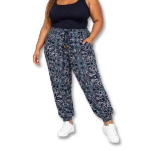 Navy Paisley Print Jogger Pants – Size XL
