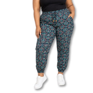 Navy & Teal Printed Jogger Pants –  Size XL