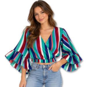 The Fix Multicolour Striped Flared Sleeves Top – Size 8