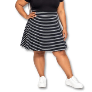Yessica Navy & White Striped Flared Skirt – Size XL