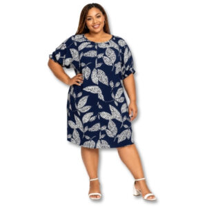Woolworths Navy & White Leaf Print Dress – Size XL