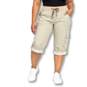 Beige & Cream Striped Cargo Capri Pants – Size 16