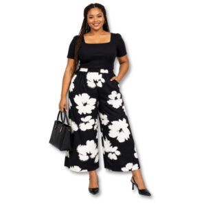 Ciara Black & White Floral Wide-Leg 3/4 Pants – Size 40