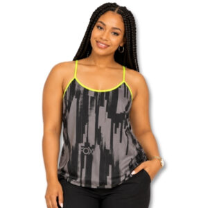 Fox Grey Black Geometric Sleeveless Top with Neon Straps – Size M