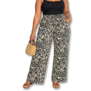 Black and Cream Zebra Print Wide-Leg Trousers – Size L