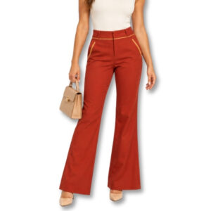 Vero Moda Glamour Rust Flared Trousers with Contrast Trim – Size S