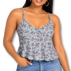 Blue Floral Strappy Cami Top with Criss-Cross Back – Size 8