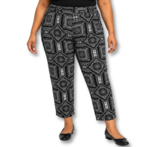 Black & White Geometric Print Elasticated Waist Cropped Pants – Size XL