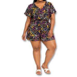 Black Floral Print Playsuit – Size L