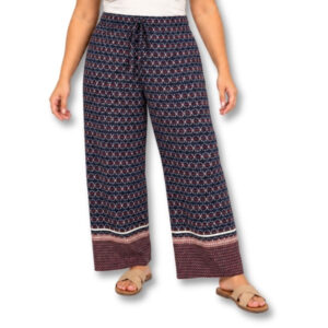 Navy Printed Wide-Leg Pants – Size 16