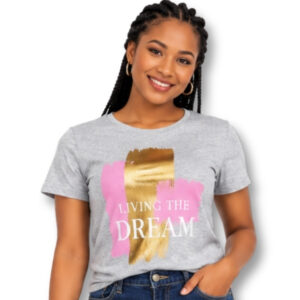 Grey “Living the Dream” Graphic T-Shirt – Size S