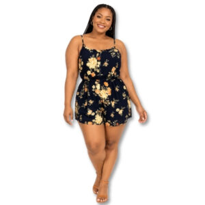Navy Blue Floral Playsuit with Button Front – Size 14