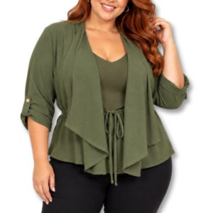 Merien Hall Olive Green Waterfall Cardigan with Tie Waist – Size 20