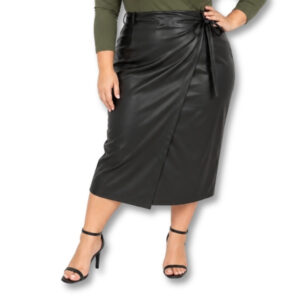 Black Faux Leather Wrap Skirt – Size XL