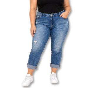 News Skinny Blue Jeans with Distressed Details and Turn-Up Hem - Size 18