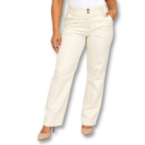 Yessica Cream Pinstripe Straight-Leg Trousers – Size 10