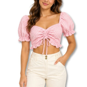 Pink and White Gingham Crop Top - Size S