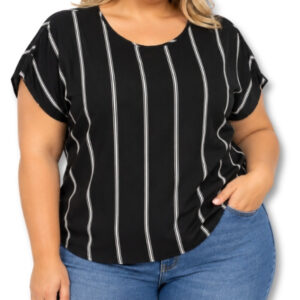 Black and White Striped Short Sleeve Top – Size XL
