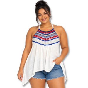 White Asymmetrical Hem Halter Top – Size L