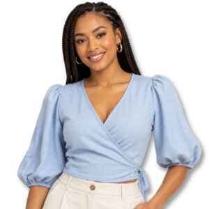 Light Blue Wrap Top – Size M