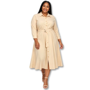 Cream Shirt Dress with Belt – Size XL