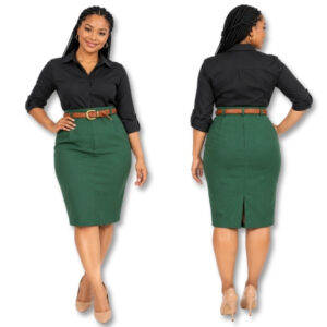 Finnigans Green Pencil Skirt with Braided Belt – Size 34